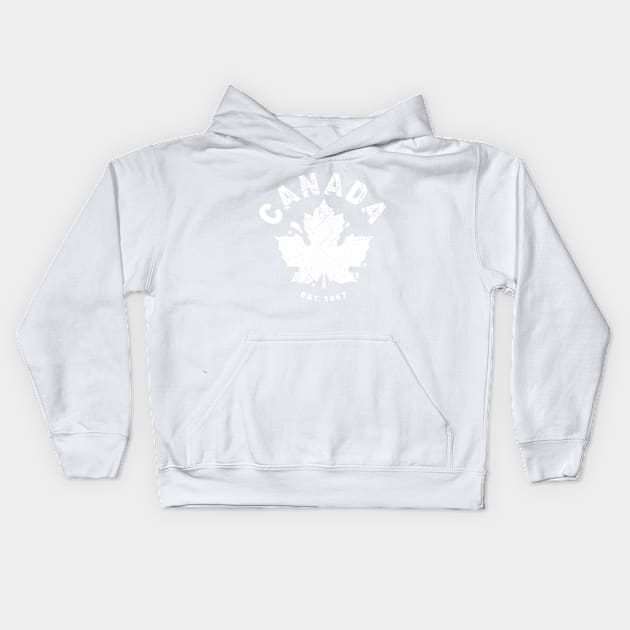 Canada Day Est. 1867 with Canadian Flag Maple Leaf Icon - white on red Kids Hoodie by QualiTshirt